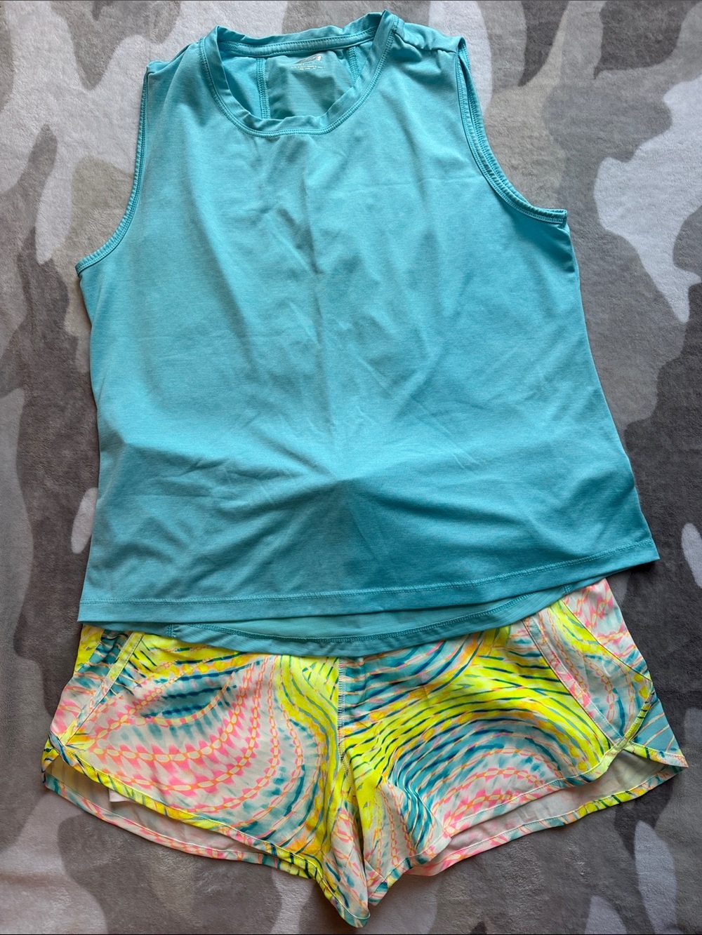 Women’s 2 piece Avia bundle Aqua Tank Top and Neon Swirl Swim Shorts